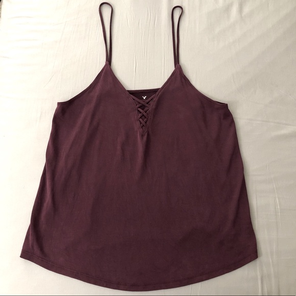 American Eagle Outfitters Tops - American Eagle soft & sexy sueded tank top crisscross detail in Maroon/Purple